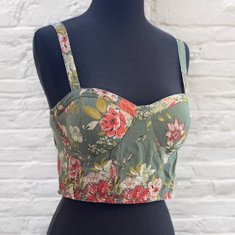 Floral Bustier Crop Top - Sage Green